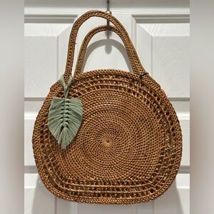 Handcrafted Indonesian Woven Rattan Round Tote Bag